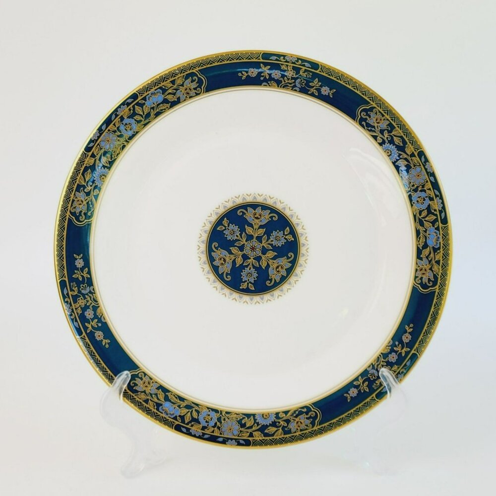 Royal Doulton Carlyle DINNER Plate Dark Teal Band Blue Floral Paisley Gold Trim